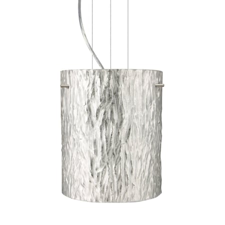 Besa Lighting Tamburo 8 Cable Pendant, Stone Silver Foil, Satin Nickel Finish, 1x11W LED 1KG-4006SS-LED-SN